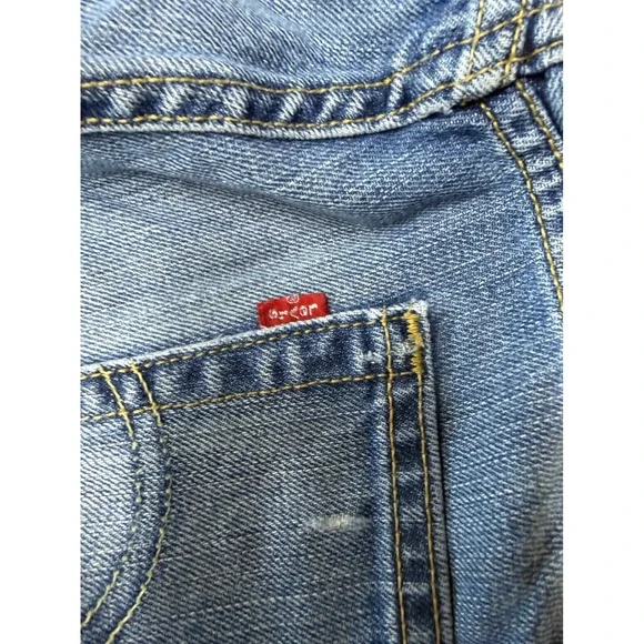 Levis 501 Mens Jeans 31x30 Light Wash Button Fly Straight Leg Denim Blue C8 - Picture 6 of 7
